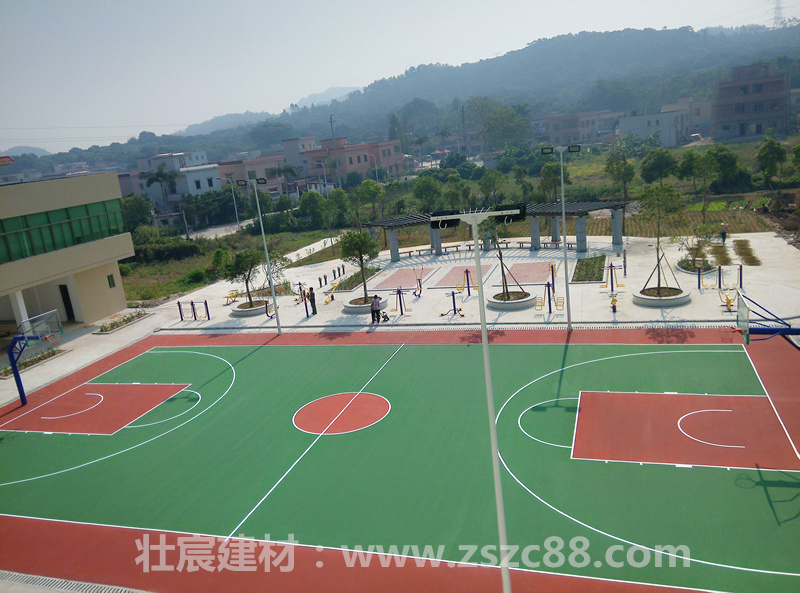 珠海斗门白蕉沙石村委会健身广场丙烯酸篮球场顺利完工！